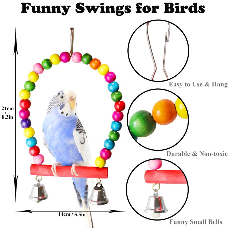 ESRISE 8 Pcs Parakeet Cockatiel Bird Toys, Parrots Cage Accessories Swing Wooden Perch Chewing Toy for Budgerigar, Conures, Love Birds, Finches, Budgies - Image 2